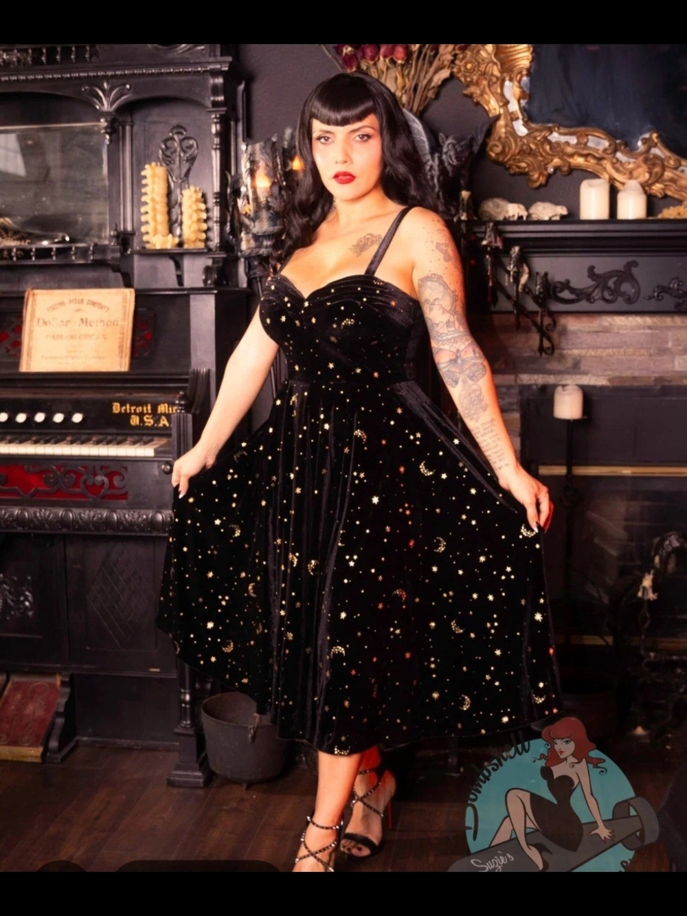 Rebel Love Black Velvet Star-Print Fit & Flare Dress